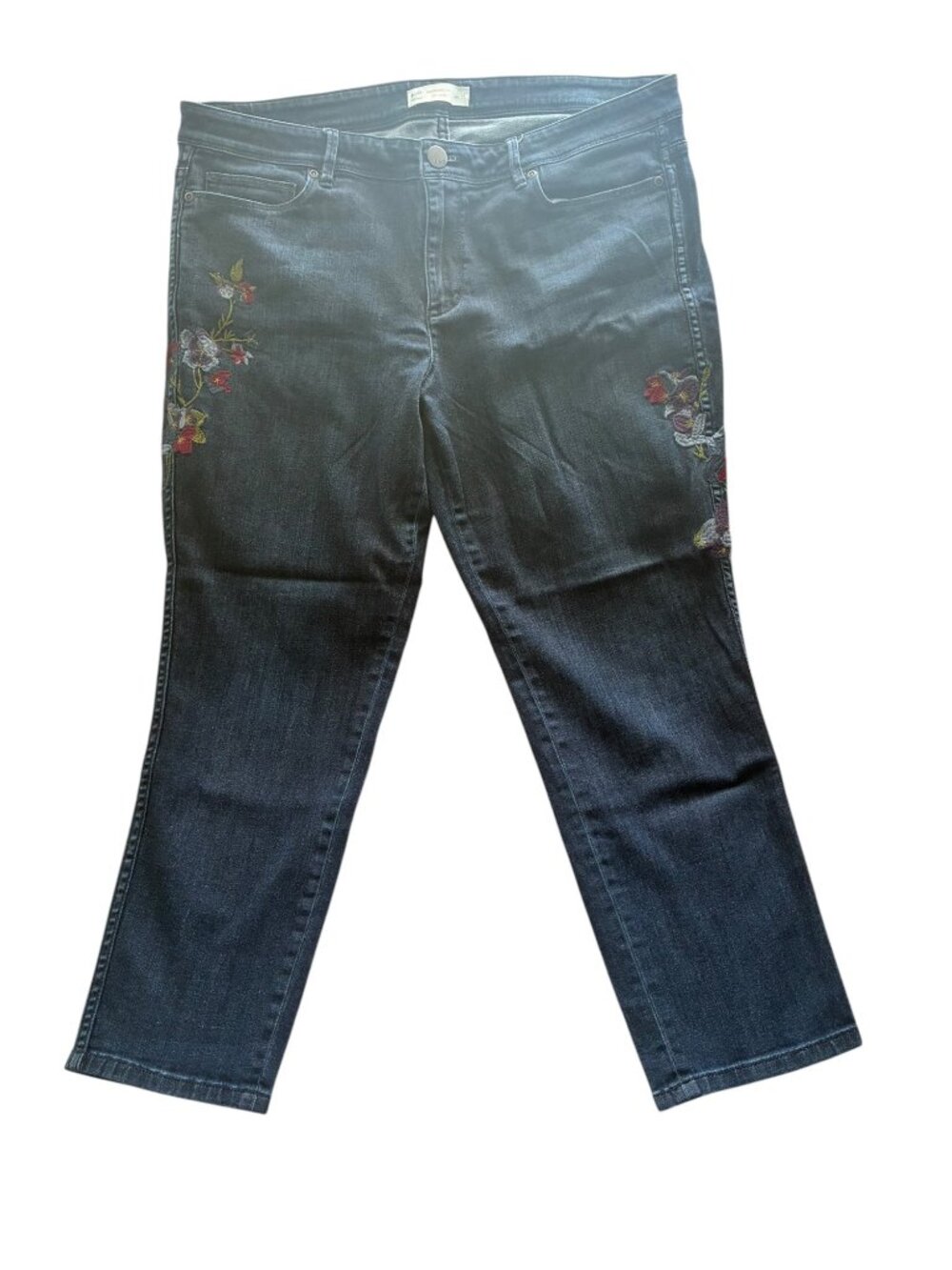 J Jill Denim Authentic Fit Slim Ankle Jeans Floral Embroidered Size 14 Blue - Picture 3 of 14